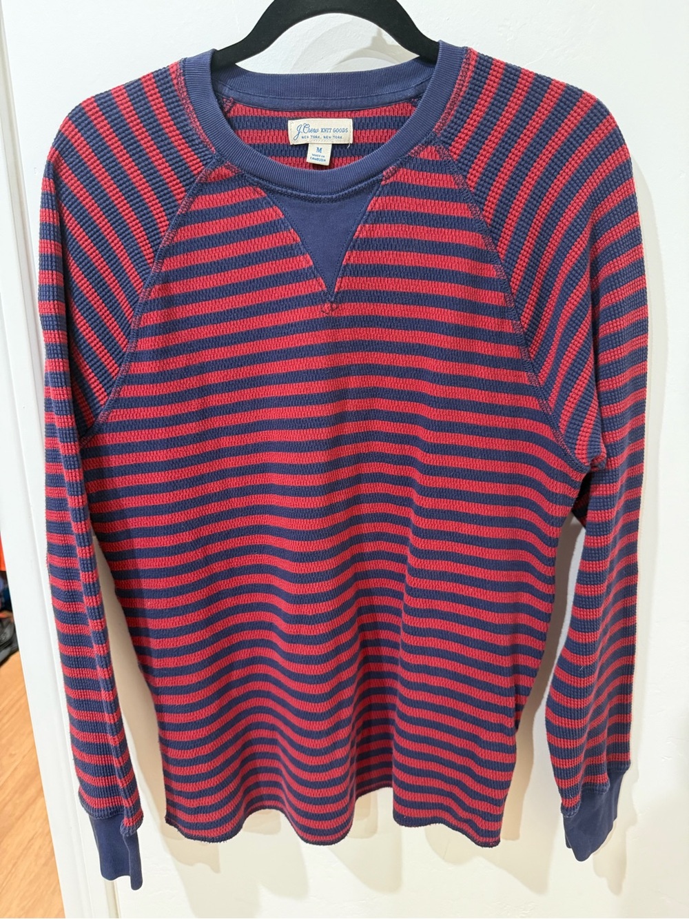 J.Crew Knit Goods Men’s Striped Waffle Thermal Shirt Red Navy M